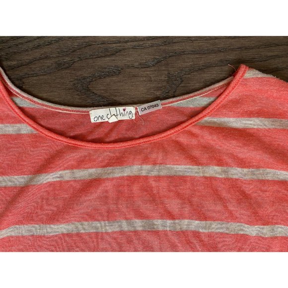 Coral and beige stripped short sleeve top - Picture 2 of 4